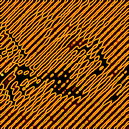 Surreal yellow-orange lines appear diagonally over black background